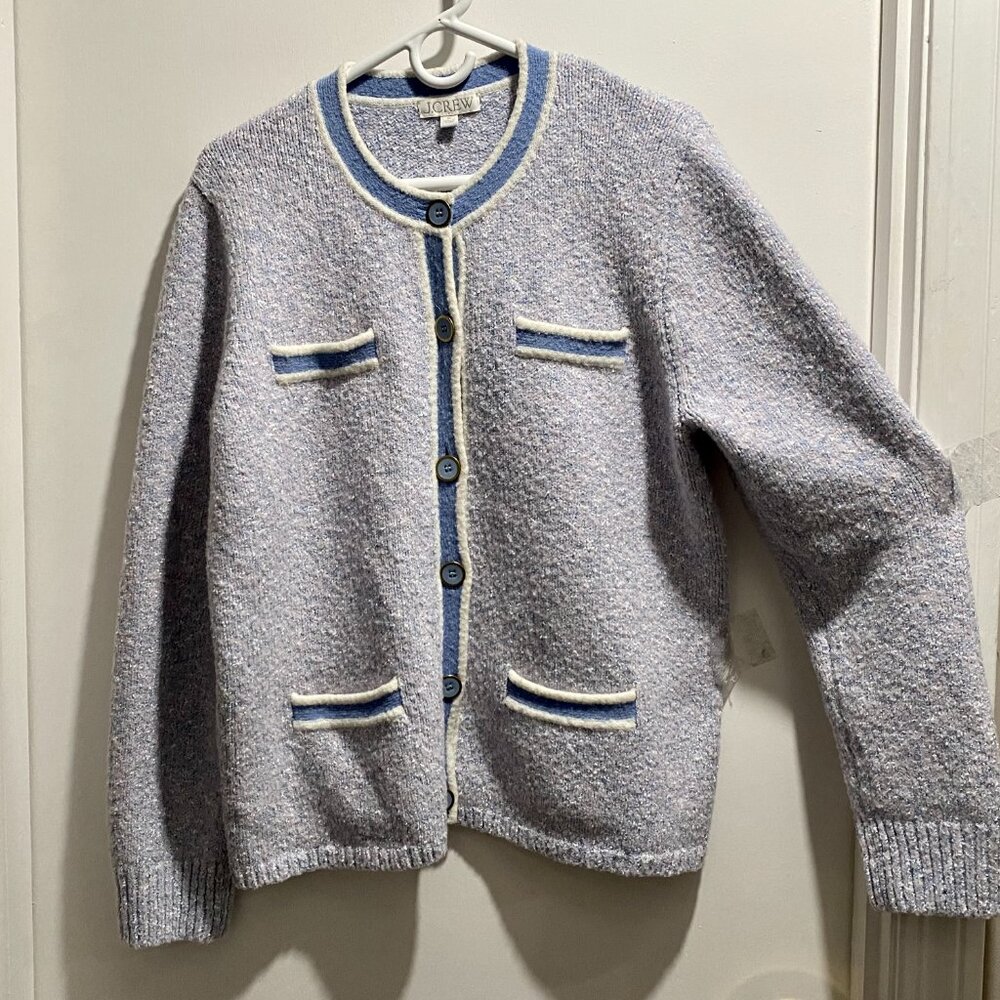 J. Crew Wool Blend Tweed Chunky Knit Heritage Preppy Sweater Cardigan Jacket XL